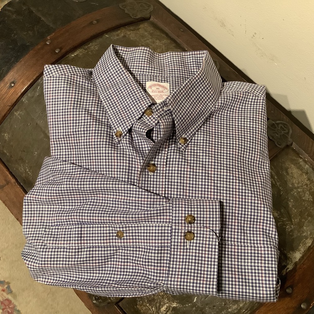 Brooks Brothers Est. 1818 Button Down Checkered Shirt Sz XL EUC